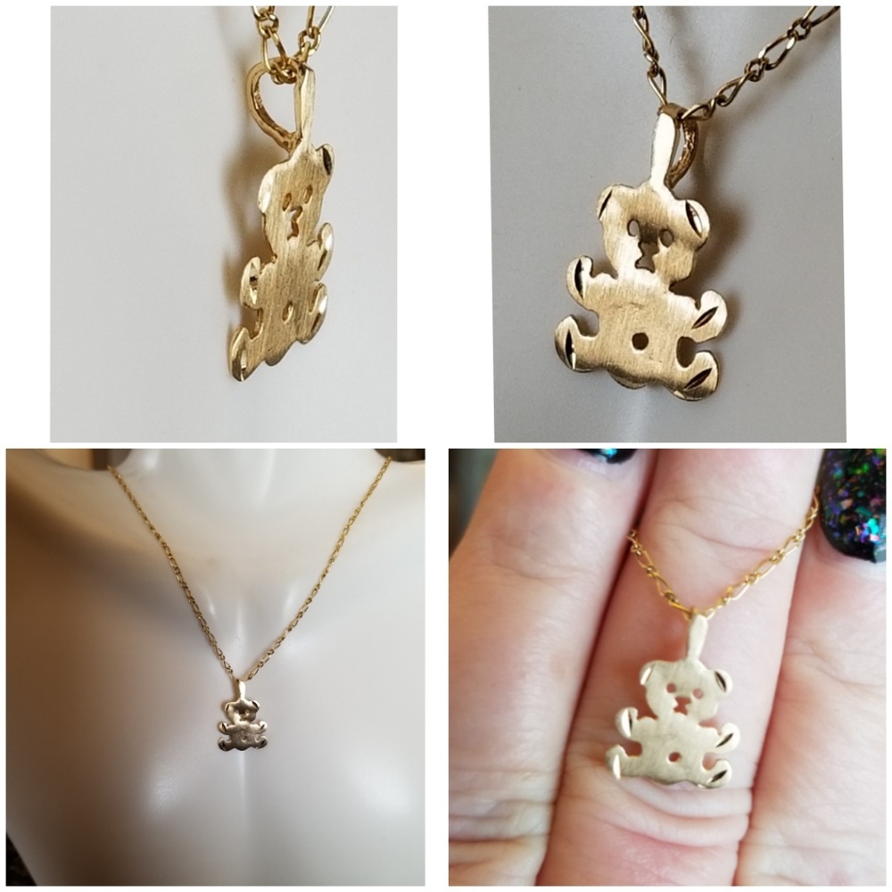 Genuine 14k Solid Yellow Gold Teddy Bear Pendant - Picture 2 of 4